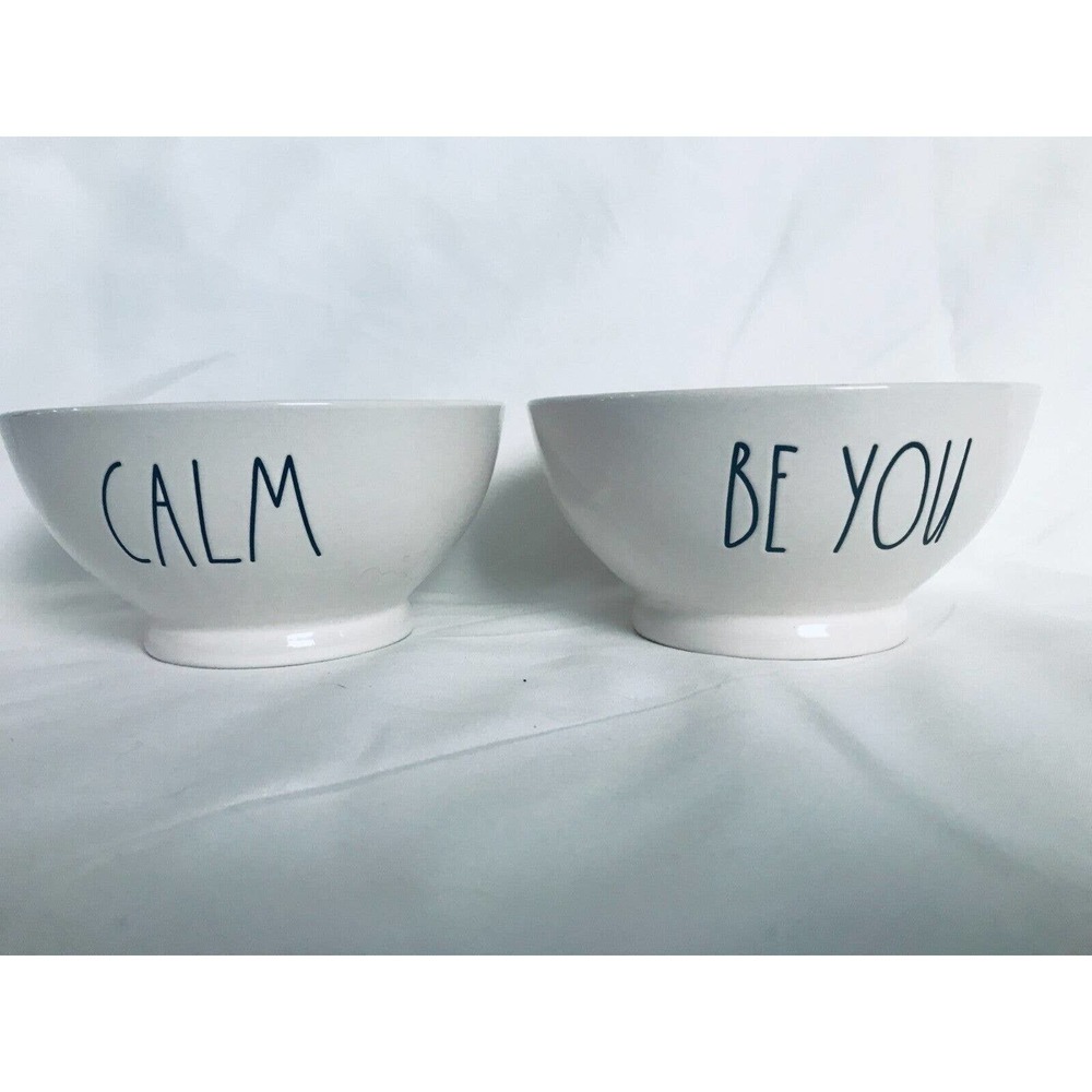 Rae Dunn Bowls By Magenta Calm And Be You -Teal and White inside. set of 2 *NICE